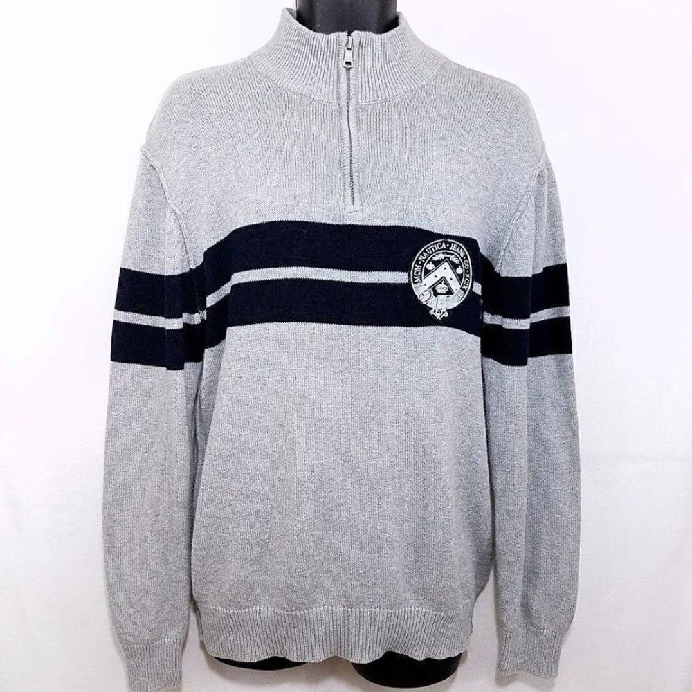 Nautica Jeans Company Sweater Vintage 90s Mock Neck Spell Out Arch Mens Size XL